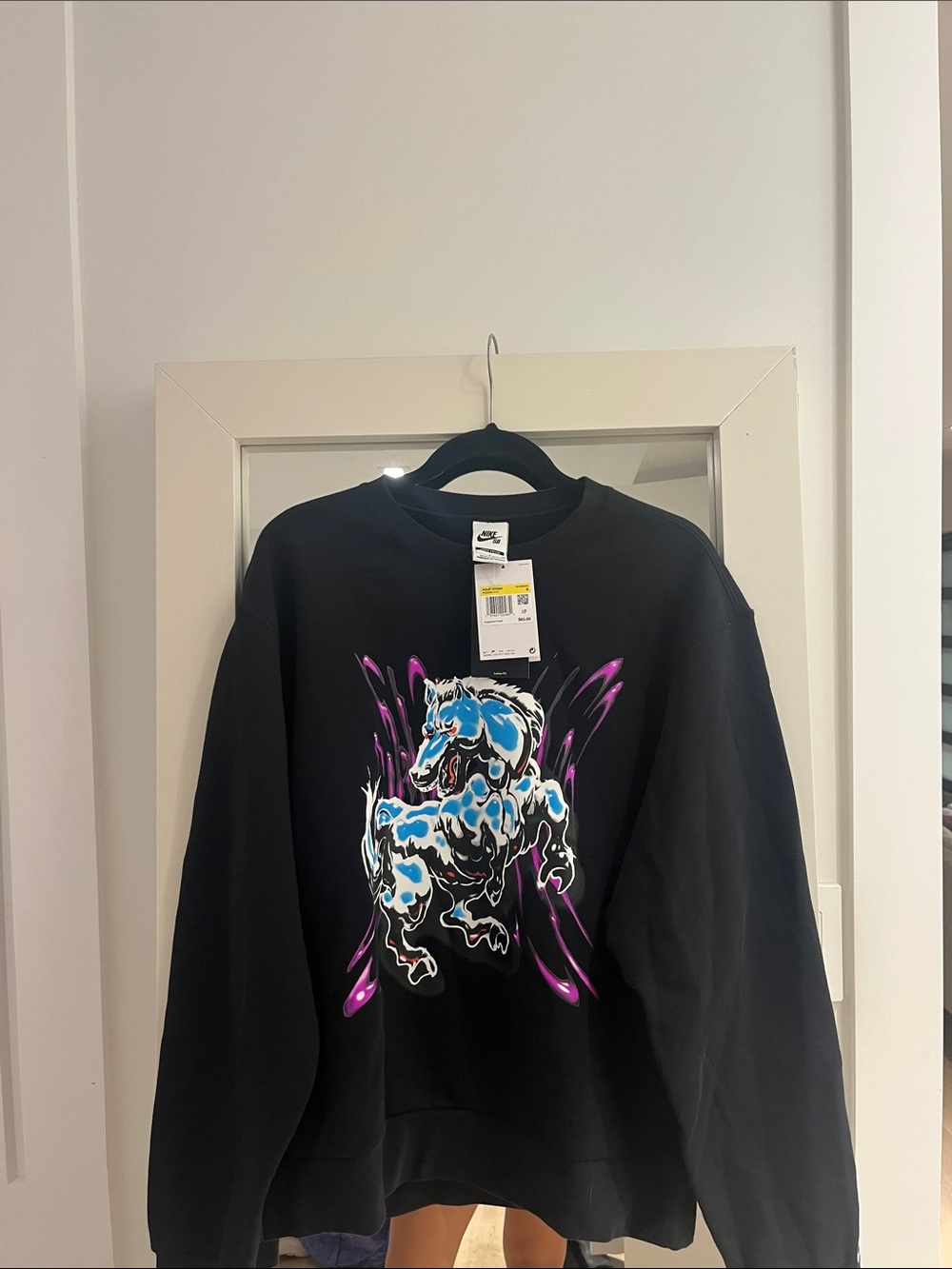 Nike Black Sweatshirt with Blue & Purple Horse Graphic